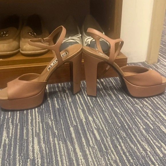 CHANEL Tan Leather Platform Sandals with Ankle Strap - Picture 9 of 9